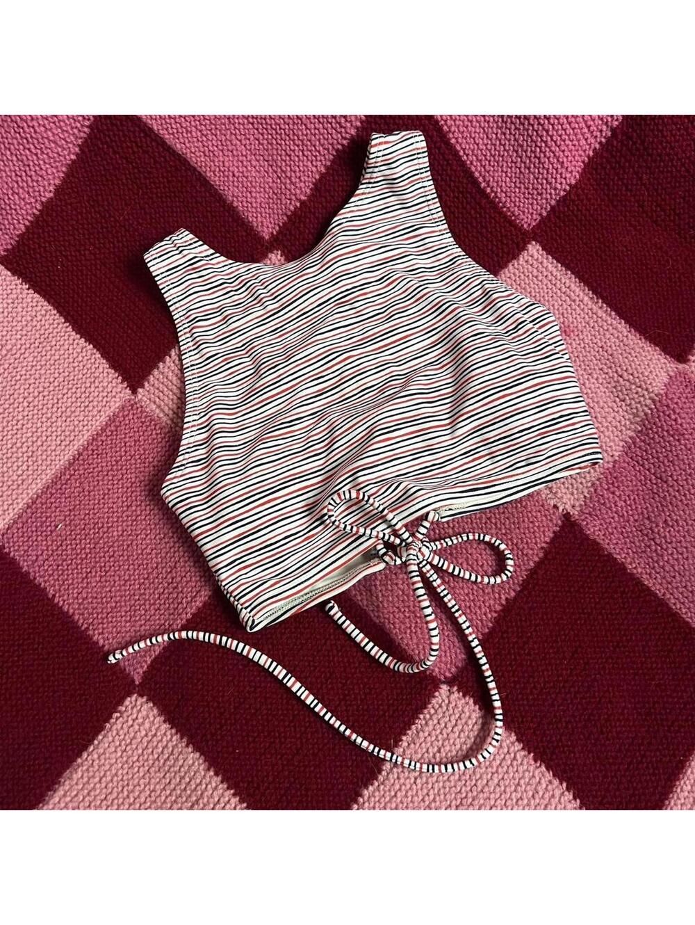 Striped corset halter swimsuit top